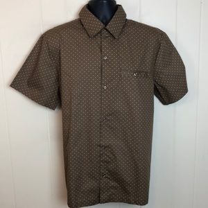 Scandia Woods Shortsleeved Buttondown Shirt Sz L Large Brown Polkadots NWOT